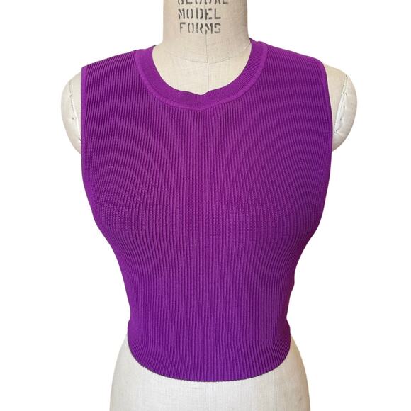 NWT Babaton Sculpt Knit Muscle Tee In Ube Purple Size Medium - Picture 1 of 6